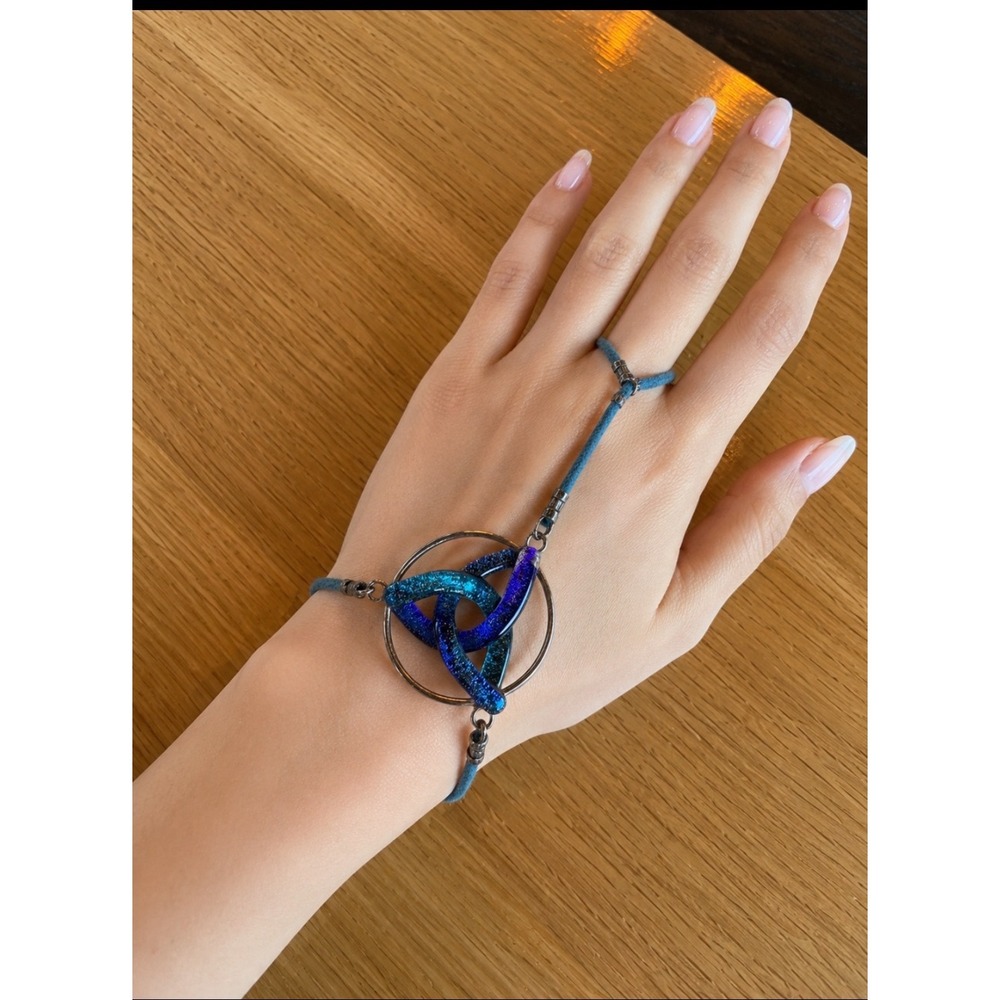 Handmade Dichroic Glass Celtic Triquetra Hand Harness Bracelet OOAK Festival 🦋